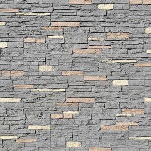 faux stone panels in shades of gray, beige, and tan in a slate stone texture